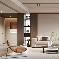 Modern Living Room With Beige Sofa Coffee Tables Floor Lamp Area Rug And Potted Plant