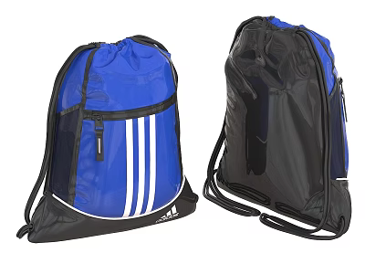 Blue And Black Drawstring Backpack With White Stripes For Sports And Daily Use 3d model