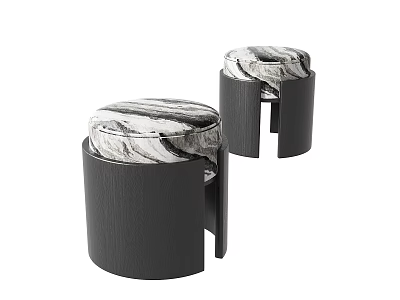 Set Of Two Modern Stools With Black Frame And Marble Textured Seats 3d model