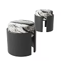 Set Of Two Modern Stools With Black Frame And Marble Textured Seats