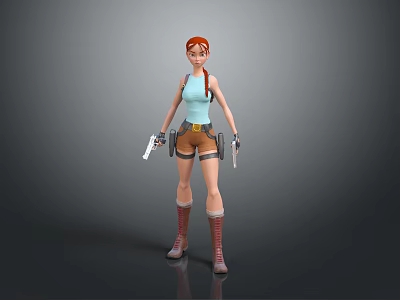 Red Haired Female Character With Dual Guns Vest Shorts And Long Boots 3D Render 3d model