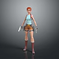 Red Haired Female Character With Dual Guns Vest Shorts And Long Boots 3D Render