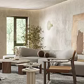 Modern Living Room Interior With Sofa Coffee Table Area Rug And Decorative Painting