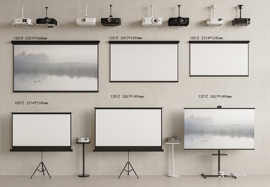 Projection Monitoring System With 1080P Projectors And 120 Inch Projection Screens 3d model 