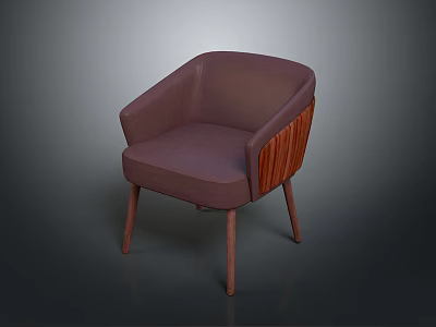 Modern Purple Upholstered Armchair With Curved Backrest Wooden Accents And Tapered Legs 3d model