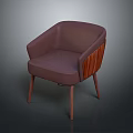 Modern Purple Upholstered Armchair With Curved Backrest Wooden Accents And Tapered Legs