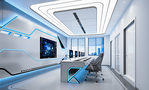 Modern monitoring room Command control room Dispatching command center Monitoring hall Command hall Office desks and chairs 3d model