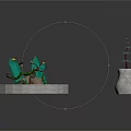 Round Stone Platform With Green Plant Sculpture And White Vase