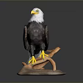 Realistic Eagle Sculpture Standing on Branch With Detailed Feathers and Yellow Claws