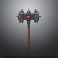 Mechanical Hammer Weapon With Metallic Structure And Red Glowing Core