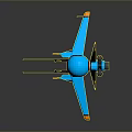 Futuristic Blue Mechanical Character Featuring Black Appendages Orange Accents And 3D Structure