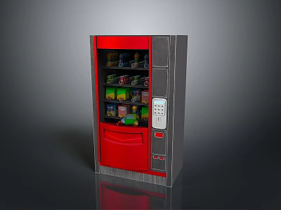 Red and Silver Vending Machine Stocked with Various Daily Necessities for Convenient Purchase 3d model