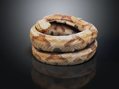 Coiled Brown And Tan Patterned Snake On Black Background With Shiny Scales 3d model