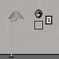 Stylish Interior Wall Decor With Floor Lamp Oval Mirror And Square Frames 3d model