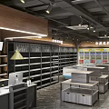 Well Lit Modern Department Store Interior With Shelves Checkout Counters And Product Displays