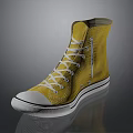 Yellow High Top Canvas Shoes With White Laces And Rubber Sole