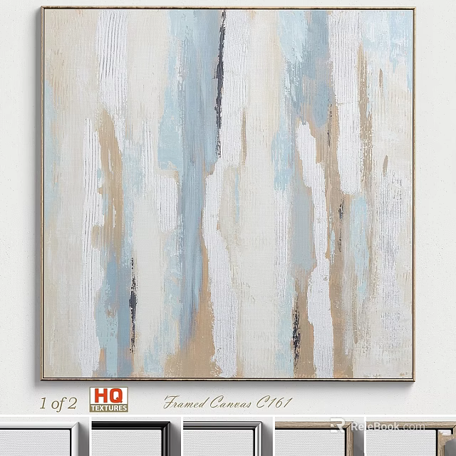Modern Abstract Painting Frame With Blue Beige White Striped Design For Home Wall Decor 3d model 