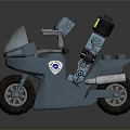 Detailed Blue Lego Style Motorcycle With Silver Parts Helmeted Rider And Exhaust Pipe Badge