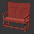 Traditional Vintage Wooden Bench With Intricate Carved Backrest And Decorative Armrests Design