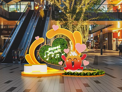 Cute Photo Spot In Mall With Rabbit Sculpture Heart Shaped Greenery And Pink Hearts 3d model