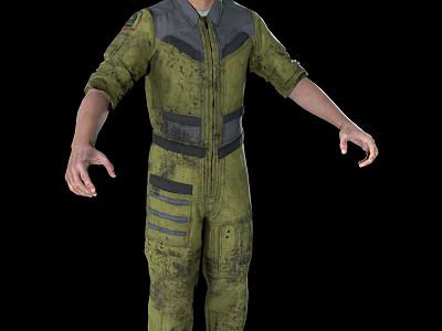 Man Wearing Green Gray Work Coverall With Grunge Texture And Pockets 3d model