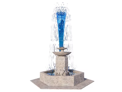 Multi Tiered Decorative Fountain Featuring Blue Water Flow And Stone Base 3d model