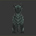 3D Model Blue Green Dragon With Horns Spikes Standing On Black Reflective Surface With Reflections
