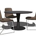 Modern Round Dining Table Set With Black Tabletop And Brown Metal Frame Chairs 3d model