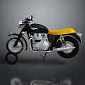 Black and Yellow Motorcycle with Silver Engine Parked on Grey Background and Black Circular Object 3d model