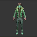 Game Movie Character With Blonde Short Hair Sunglasses Green Hooded Jacket And Blue Jeans