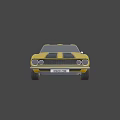 Yellow Classic Sports Car With Black Stripes And Two Door Design