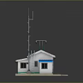 Small Building With Green Roof White Walls Windows Antenna And Sign
