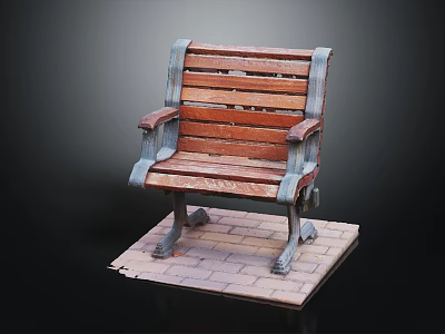 Wooden Outdoor Chair With Metal Armrests And Brick Paved Base Design 3d model