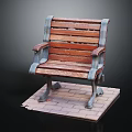 Wooden Outdoor Chair With Metal Armrests And Brick Paved Base Design