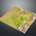 Aerial View of Ancient Ruins in Grassy Field With Surrounding Structures