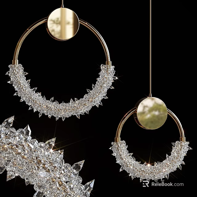 Luxurious Modern Chandelier with Crystal Embellishments and Golden Circular Frame for Interior Decor 3d model 