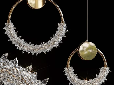 Luxurious Modern Chandelier with Crystal Embellishments and Golden Circular Frame for Interior Decor 3d model