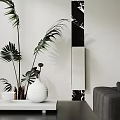 Modern Living Dining Room Interior With Gray Sofa Pendant Light Abstract Painting And White Armchair