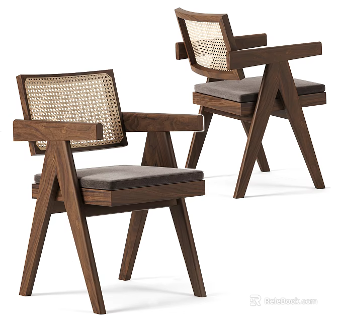 Modern Wooden Leisure Chair With Woven Backrest And Padded Seat For Comfortable Living Room Decor 3d model 
