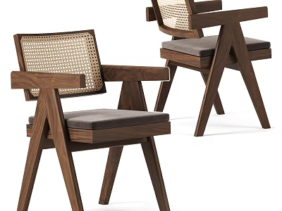 Modern Wooden Leisure Chair With Woven Backrest And Padded Seat For Comfortable Living Room Decor 3d model