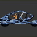 Futuristic Blue Camouflage Pattern Concept Car Featuring Transparent Roof And Driver Seat