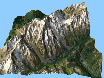 Mountainous Landscape Garden Featuring Snowy Peaks Lush Green Vegetation and Scenic Valleys 3d model