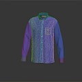 Blue Long Sleeve Collared Shirt With Buttons And Chest Pocket On Dark Background