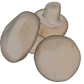 Three Fresh White Mushrooms As Healthy Vegetable In Close Up View