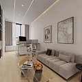 Modern Office Interior Design With Sofa Desk Computer Wall Artwork And Wooden Floor 3d model