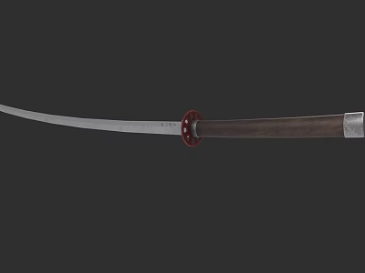 Traditional Samurai Sword With Curved Silver Blade Wooden Handle And Red Accent 3d model