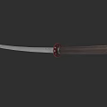Traditional Samurai Sword With Curved Silver Blade Wooden Handle And Red Accent