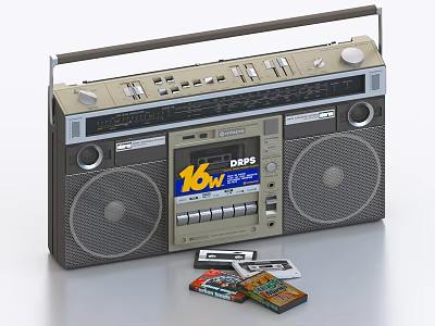 Classic Vintage Radio Cassette Player Display With Cassette Tapes And Controls 3d model