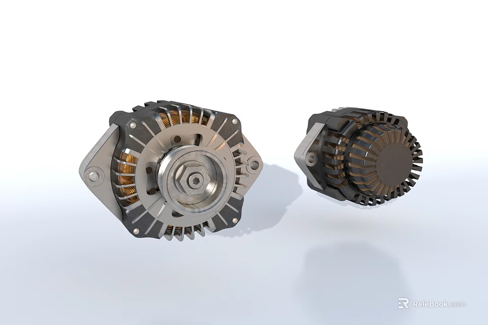 Industrial Equipment Components With Metal Housing Copper Coils And Gear Structure 3d model 