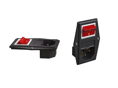 Modern Electrical Switch Panel With Red Button Black Housing And Socket Design 3d model